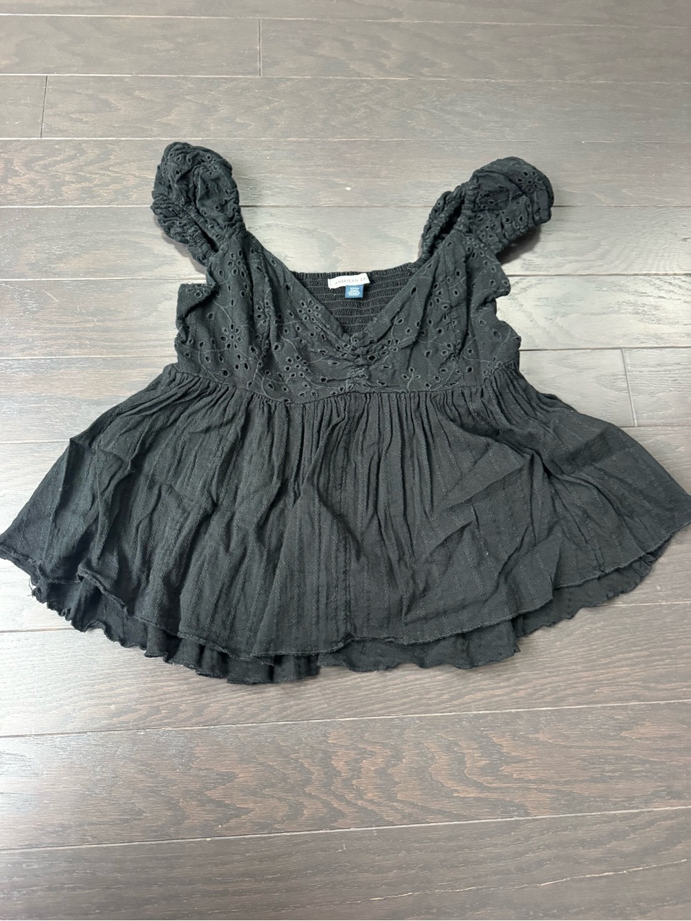 American Eagle Black Eyelet Sleeveless Peplum Top